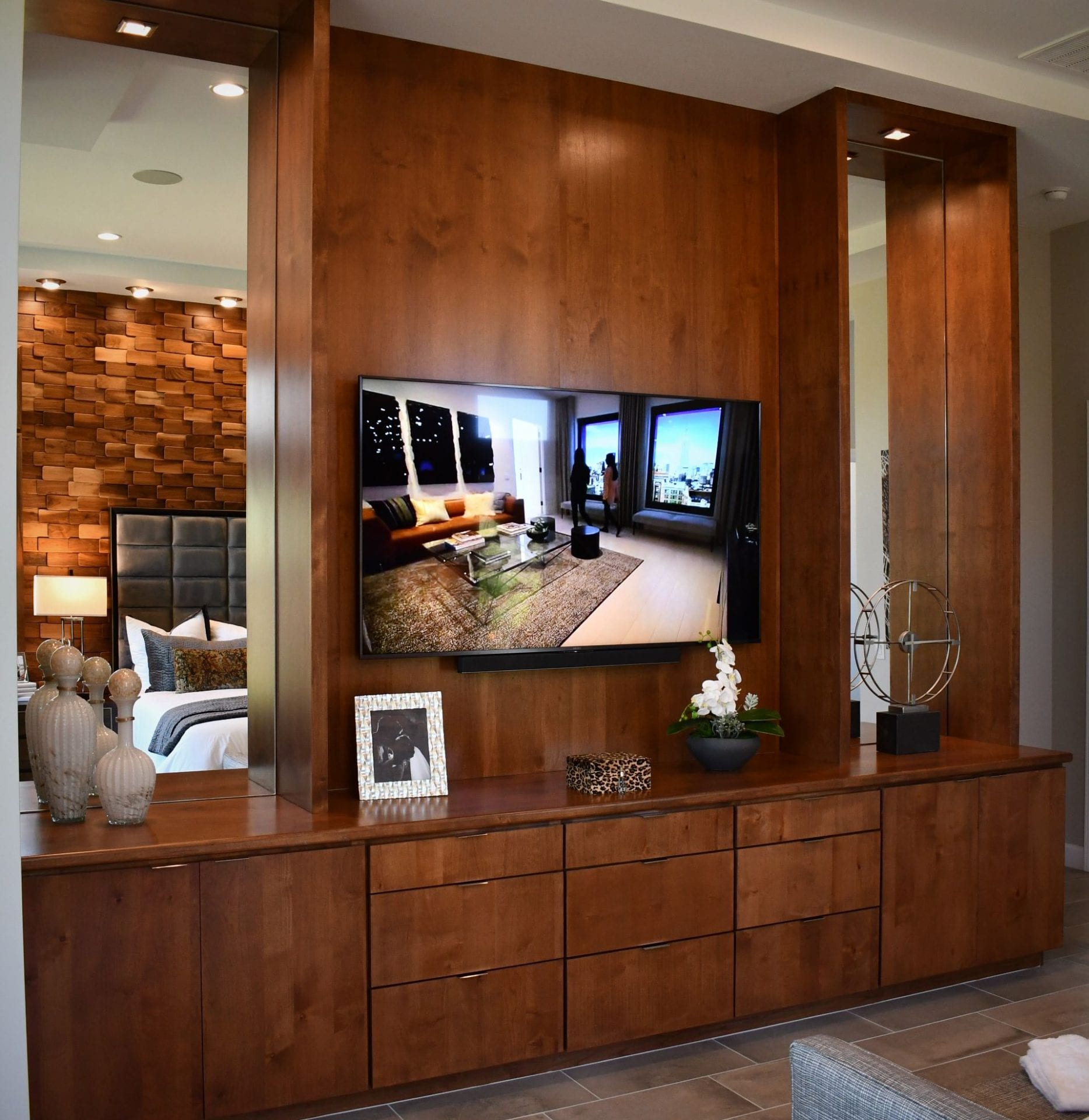 Custom EntertainmentCenter Frameless Aries Alder Medium